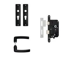 AXA Cilinderslot 7145 Dag-nacht PC55 Zwart Met Beslag (deurbeslag Edge Met Kruk Blok Op Schild PC Zwart)