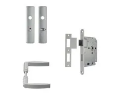 AXA WC-badkamerslot 7165 Wit Met Beslag (deurbeslag Curve Klik Met Kruk Curve Op Schild WC Aluminium F1)