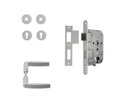 AXA Cilinderslot 7145 Dag-nacht PC55 Wit Met Beslag (deurbeslag Curve Klik Met Kruk Curve Op Rozet PC Aluminium F1)