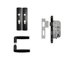 AXA Cilinderslot 7145 Dag-nacht PC55 Zwart Met Beslag (deurbeslag Curve Klik Met Kruk Curve Op Schild PC Zwart)