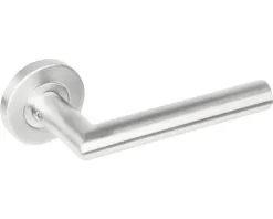 INTERSTEEL Deurkruk Paar Hoek 90° Op Rozet RVS Geborsteld