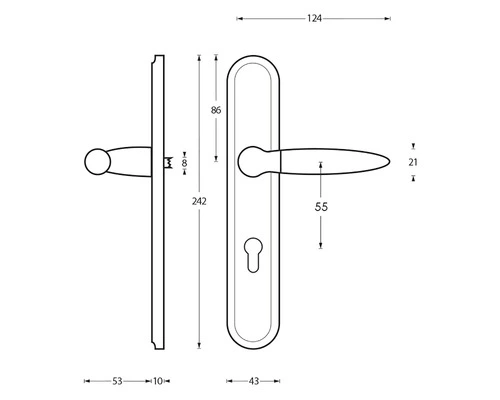 INTERSTEEL Deurkruk Paar Elen Op Schild Met Profielcilindergat PC55 Chroom Nikkel 2 INTERSTEEL Deurkruk Paar Elen Op Schild Met Profielcilindergat PC55 Chroom Nikkel - Afbeelding 2